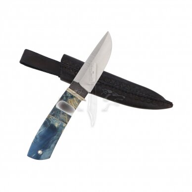 Hunting and Fishing Knife ‘Blue Hunter’ 2; N690 Böhler Uddeholm; Stabilized Karelian Birch; Titanium 2