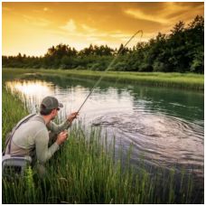 Resting with a fishing rod by the pond