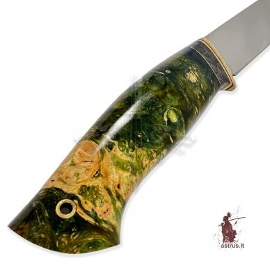 Unique knife "ОМах eXtra"[04] 95X18 stainless forged steel; maple burl stabilized +pigment (moss), brass 2