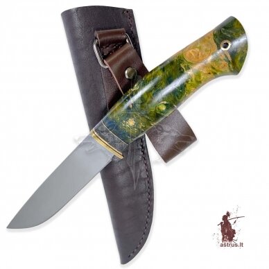 Unique knife "ОМах eXtra"[04] 95X18 stainless forged steel; maple burl stabilized +pigment (moss), brass 3